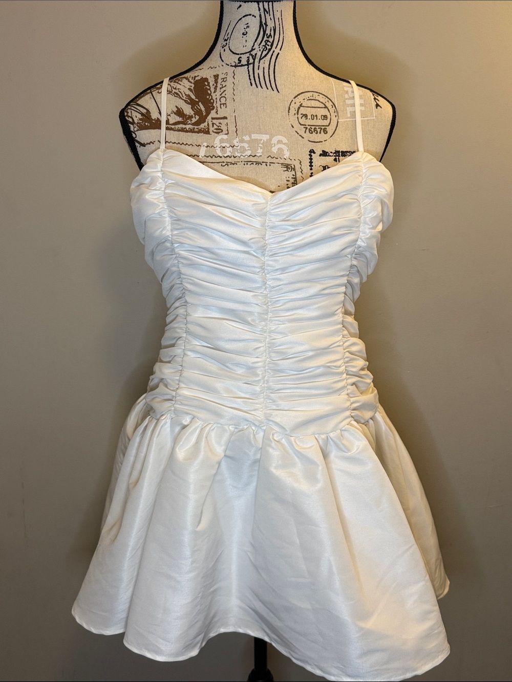 NWT - Altar'd State White Ruched Sweetheart Mini Dress - Size XL